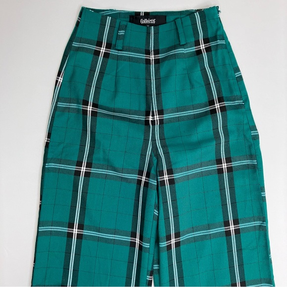 SOLD Collectif x Modcloth Giacinta Green Plaid Wide Leg Trousers High Rise - Picture 5 of 10